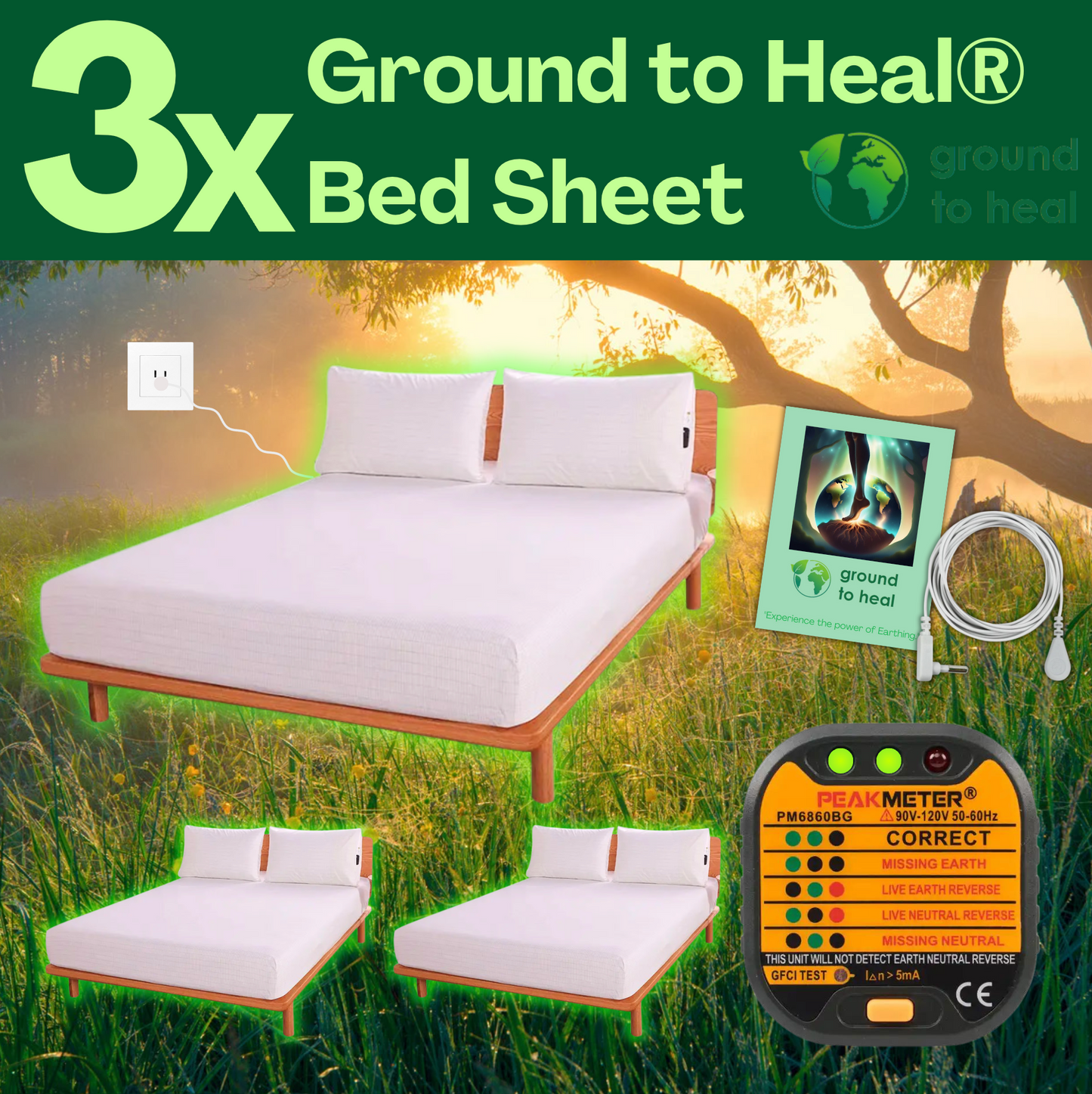 3x Ground to Heal® Fitted Bedsheet