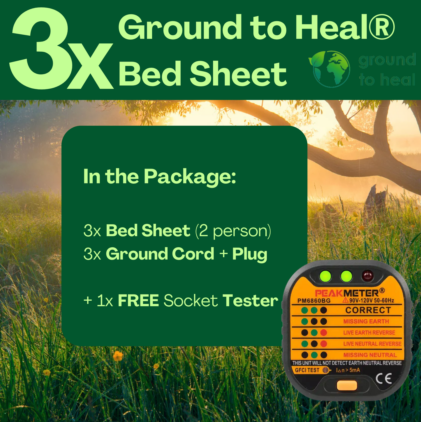 3x Ground to Heal® Fitted Bedsheet